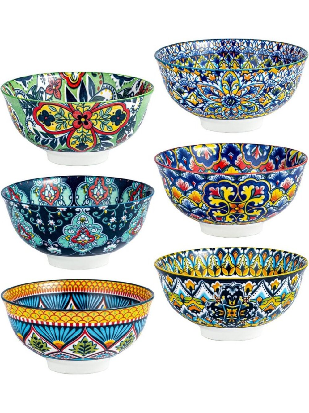 Set of 6 Boho Ceramic Cereal & Soup Bowls - 24 oz, Stylish Kitchen Decor